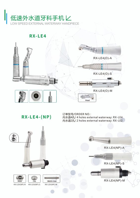 RX-LE4 External-Spray Low-Speed Handpieces and Parts